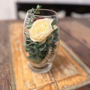Elegant Peony and Eucalyptus Glass Vase | Artificial Red and White Floral Display | Home Accent