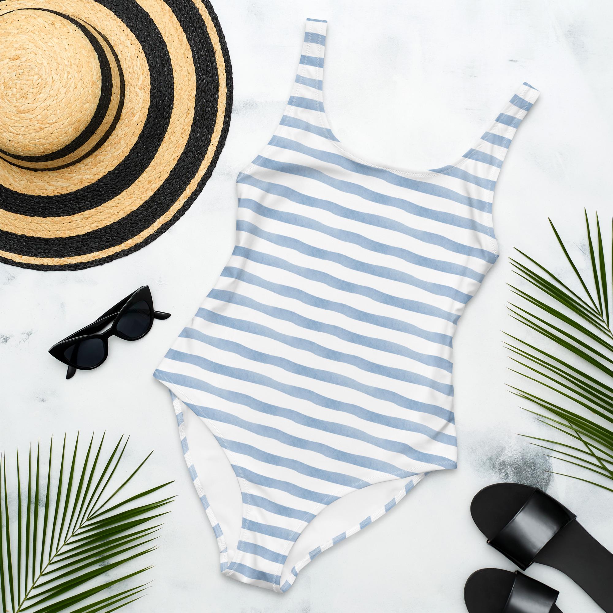 ブルーとホワイトのストライプ柄ワンピース水着 | Coastal Chic - Etsy