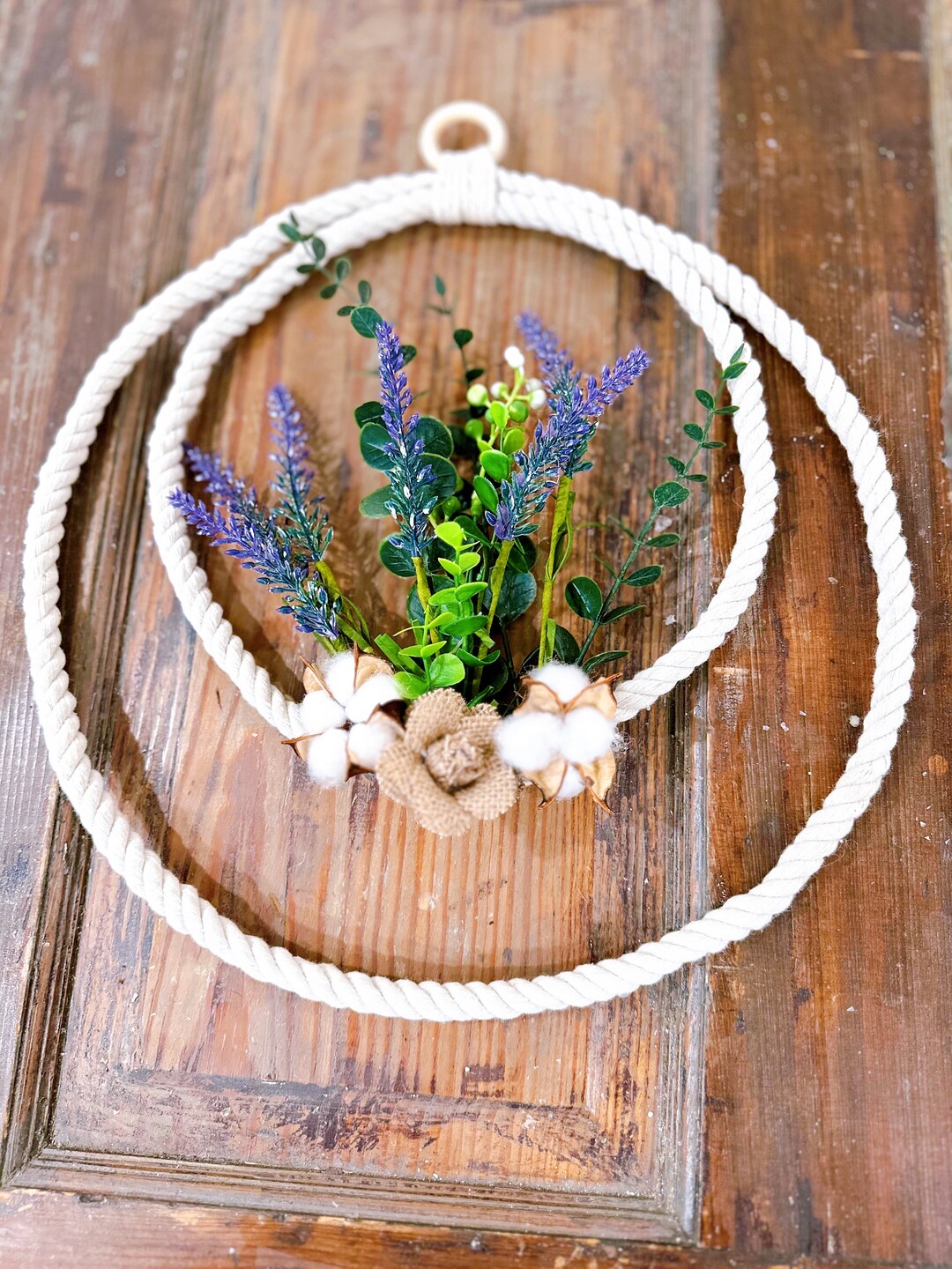 Boho-chic Fall Double Loop Rope Wreath With Lavender & Cotton Accents ...