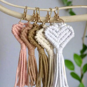 Handmade Heart Macrame Keychain: Boho Bag Charm with Tassel
