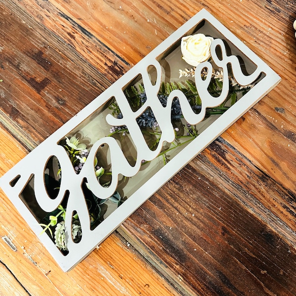 Chic 'Gather' Foliage TableTop Art | Modern Farmhouse Decor Sign | Elegant Dining Room Accent | Gather Sign | Gather Floral Wall Art