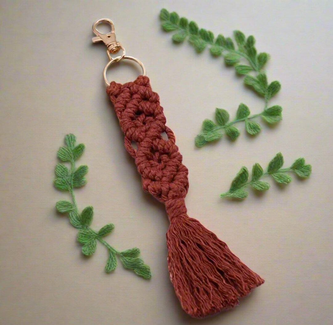 Handmade Rust Macrame Keychain: Boho Tassel Bag Charm - Etsy
