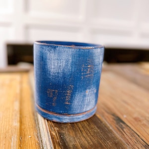Hand Painted Indigo Terra Cotta Planter: Distressed Bohemian Decor