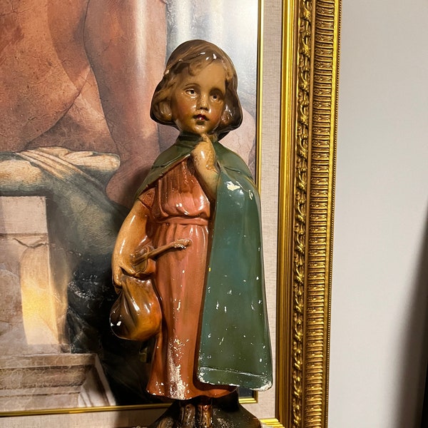 1940s Large Chalkware Girl with Violin Statue