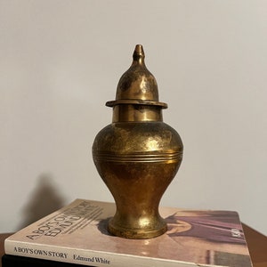 Vintage Small Brass Urn with Lid Solid Brass Jar with Lid 6.5" Tall