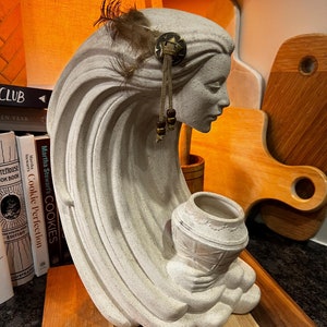 Vintage Horse Hair Sittre Pottery &quot;Woman in the Wind&quot; Statue with Pot - 14”