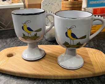 Pair of Vintage Italian Painted Bird Goblets