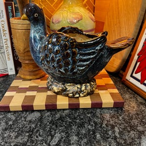 Vintage Ceramic Bird Planter – Hand-Painted Blue & Gold Glaze- Only One Available!