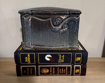 Signed Studio Pottery Lidded Box Blue Gray