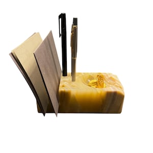 Vintage Onyx Stone Desk Organizer – Pen Holder, Letter Slot & Ashtray Compartment