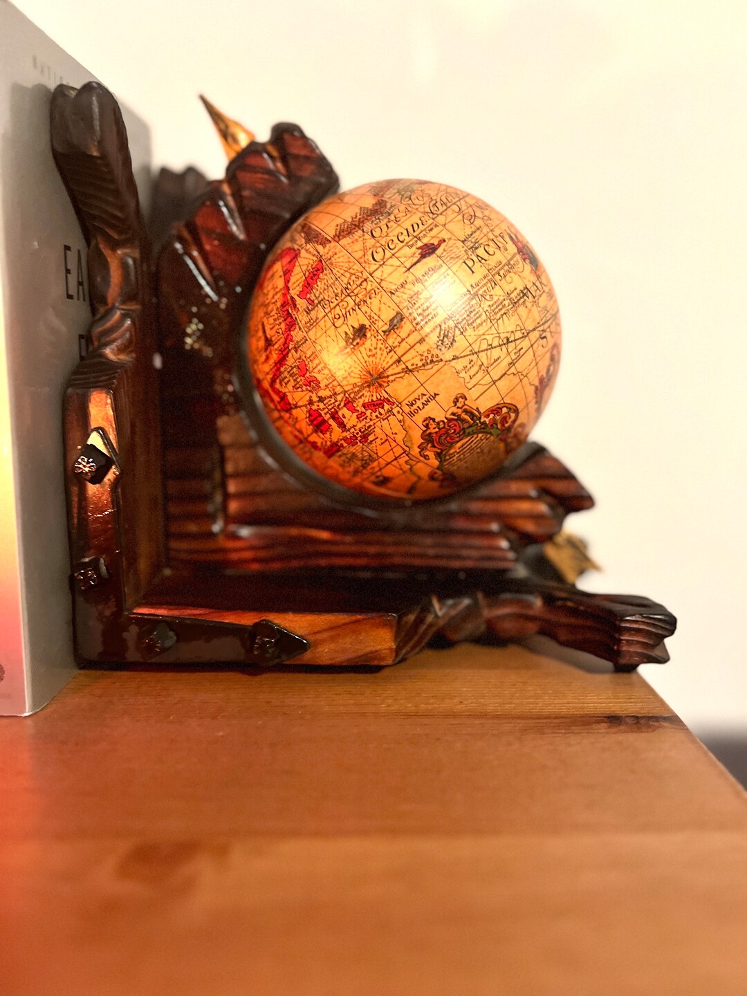 Vintage Spanish Old World Globe Wooden Bookend Etsy