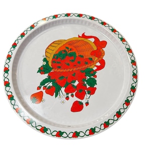 Vintage Strawberry Metal Tray by Giftco Inc – 13&quot; Round
