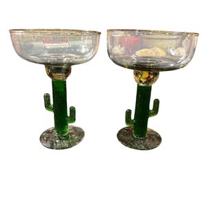 Vintage Saguaro Cactus Margarita Glasses - Set of 2
