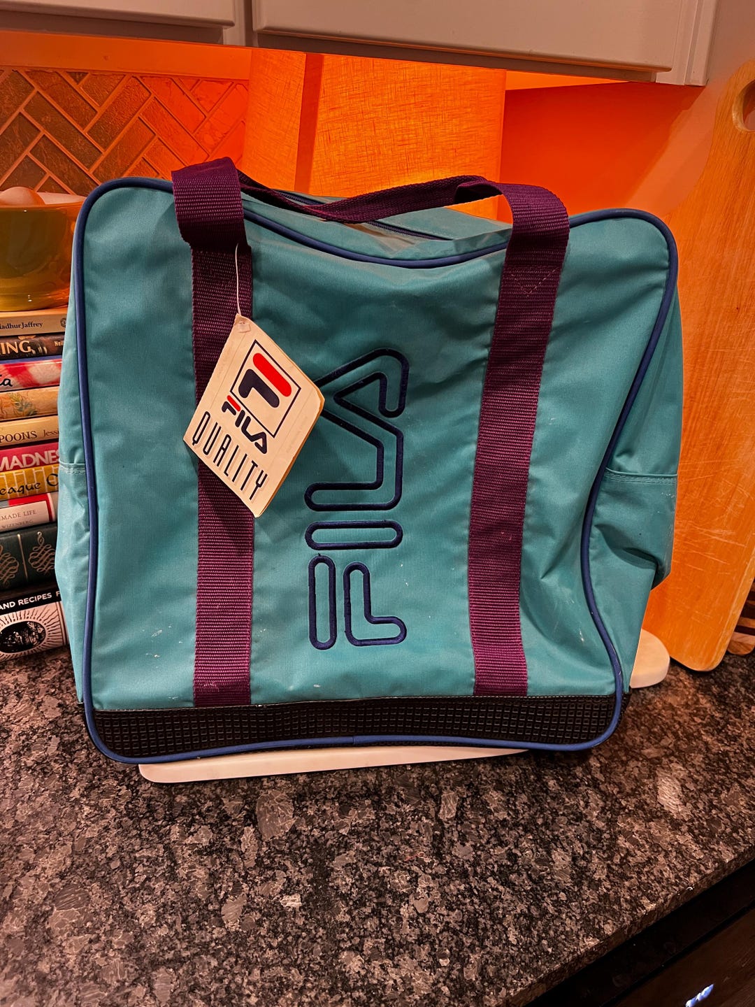 Borsa sportiva FILA vintage anni '90: borsone a tracolla verde