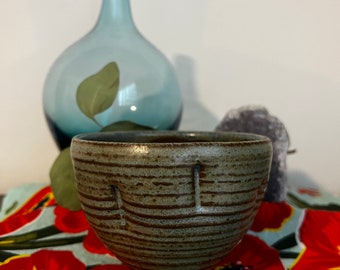 Handmade Studio Ceramic Bowl (Blue with Brown Stripes)