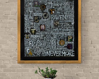 Illuminated 'The Raven' poem by Edgar Allan Poe, fine art print of original work