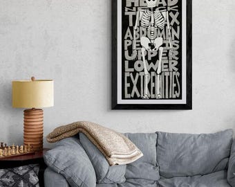 Anatomy Skeleton Art Print, Macabre Science Illustration