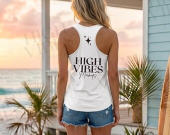 Sport-Tek LST356 White Racerback Tank Mockup, Beach Sunset Lifestyle Model (Digital File)