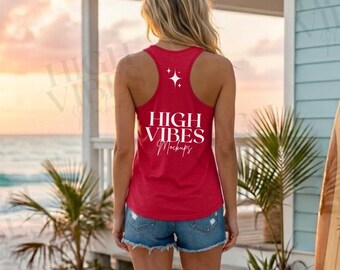 Sport-Tek LST356 True Red Racerback Tank Mockup, Beach Sunset Lifestyle (Digital File)