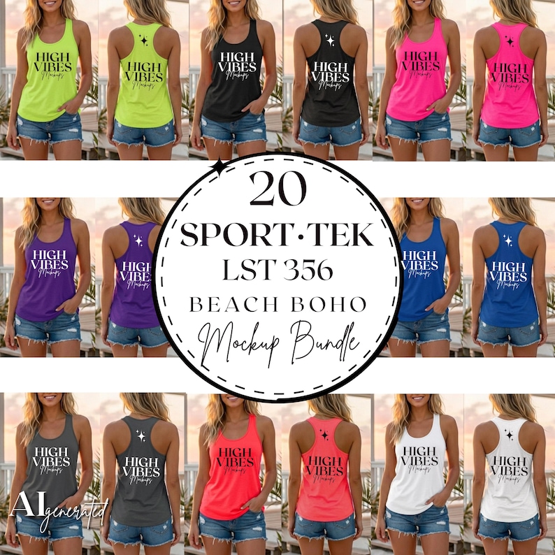 20 Sport-Tek LST356 Beach Boho Mockup Bundle