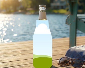 Zip-Up Bottle Cooler Mockup Lakeside Minimalistic Canva Template Glass Bottle Sleeve Cozie Birthday Trip Holiday Party Gift Family Reunion