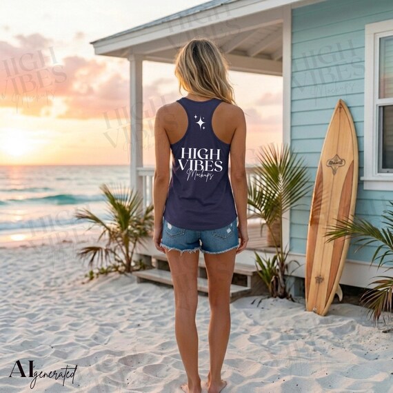 Sport-Tek LST356 True Navy Racerback Tank Mockup, Beach Sunset Lifestyle (Digital File)