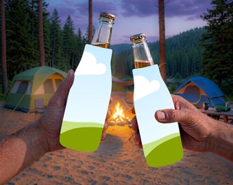 Zip-Up Bottle Cooler Mockup Camping Canva Template Glass Bottle Sleeve Cozie Birthday Guys Trip Holiday Party Gift Family Reunion