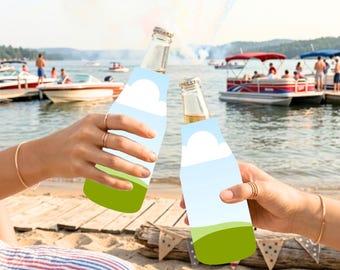 Zip-Up Bottle Cooler Mockup Lakeside Patriotic Canva Template Glass Bottle Sleeve Cozie Birthday Trip Holiday Party Gift Family Reunion