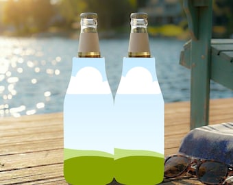 Zip-Up Bottle Cooler Mockup Lakeside Minimalistic Canva Template Glass Bottle Sleeve Cozie Birthday Trip Holiday Party Gift Family Reunion