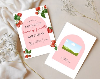 Berry First Birthday Invitation with Backside