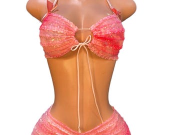 Exotic Dancer Outfit | Halter Bra & Mini Skirt Sugar pink