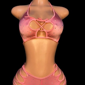 Pinke Schnür Strass Dancewear, Exotisches Outfit