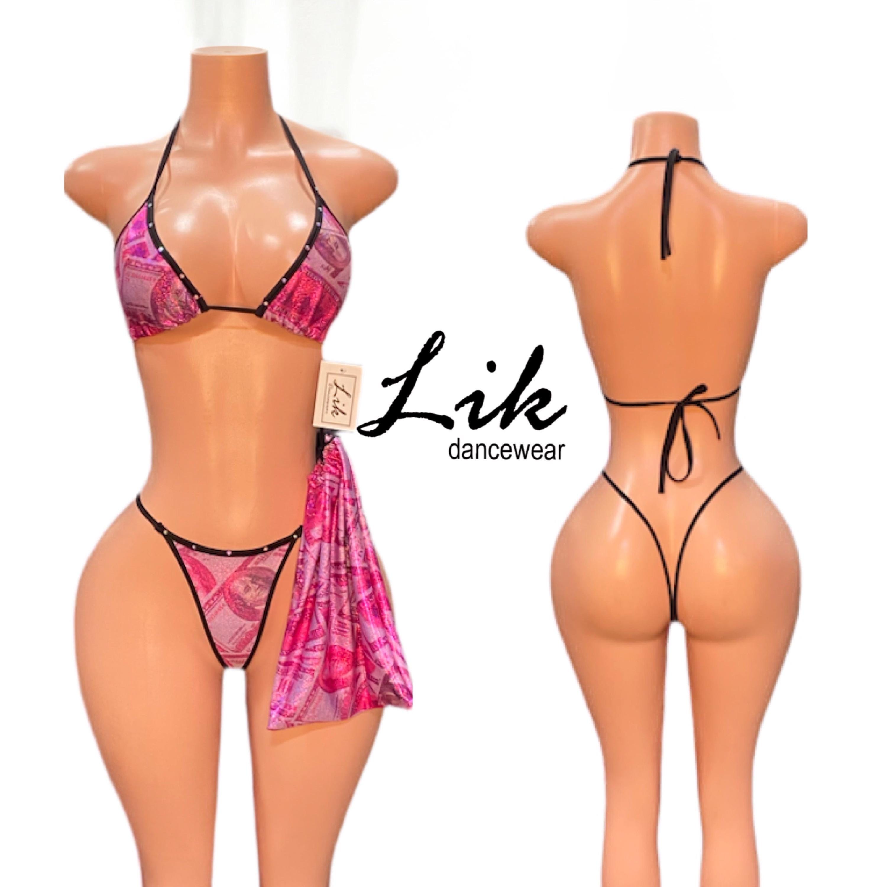 Exotic dancer pink Money Two Piece with Matching Money Bag for Dancers, Pole Dancing, Stripper, Sexy Lingerie, Women’s Nightclub Racks