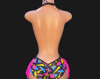 Rave outfit  EDM Festival outfit Exotic Dancewear Set with Neon fringes, Rave wear, Concert wear