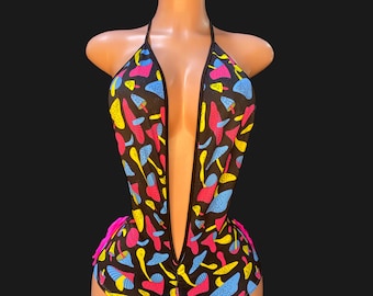 Rave outfit  EDM Festival outfit Exotic Dancewear Set with Neon fringes, Rave wear, Concert wear