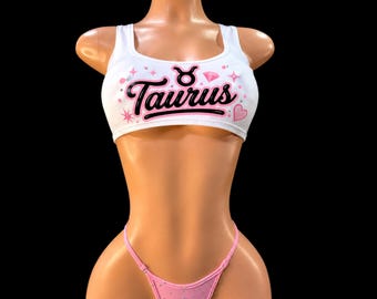 Exotic Dancewear stripper Outfit  two piece Set white pink rhinestones