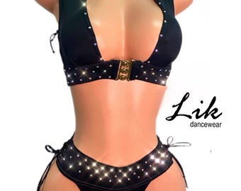 Stripper outfit Two-piece Lace Up Outfit. High Waist Thong for Nightclub, Exotic Dancer, Stripper, Cam girl, Sexy Lingerie, Party, Bartender