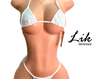 Rhinestone Micro Bikini Thong Set, Exotic Dancewear, Made in USA