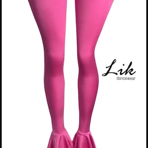 May include: Pink dance leg warmers with a ruffled bottom and a row of rhinestones at the top.  The leg warmers are made of a stretchy, shiny fabric.  "Lik dancewear" is printed on the right side of the image.