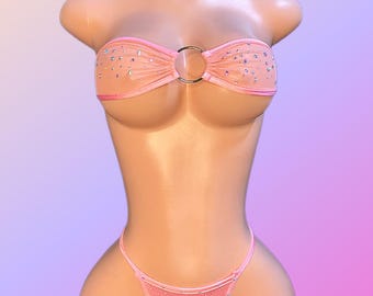 Exotic Dancewear, Pink Rhinestone Two-Piece Luna