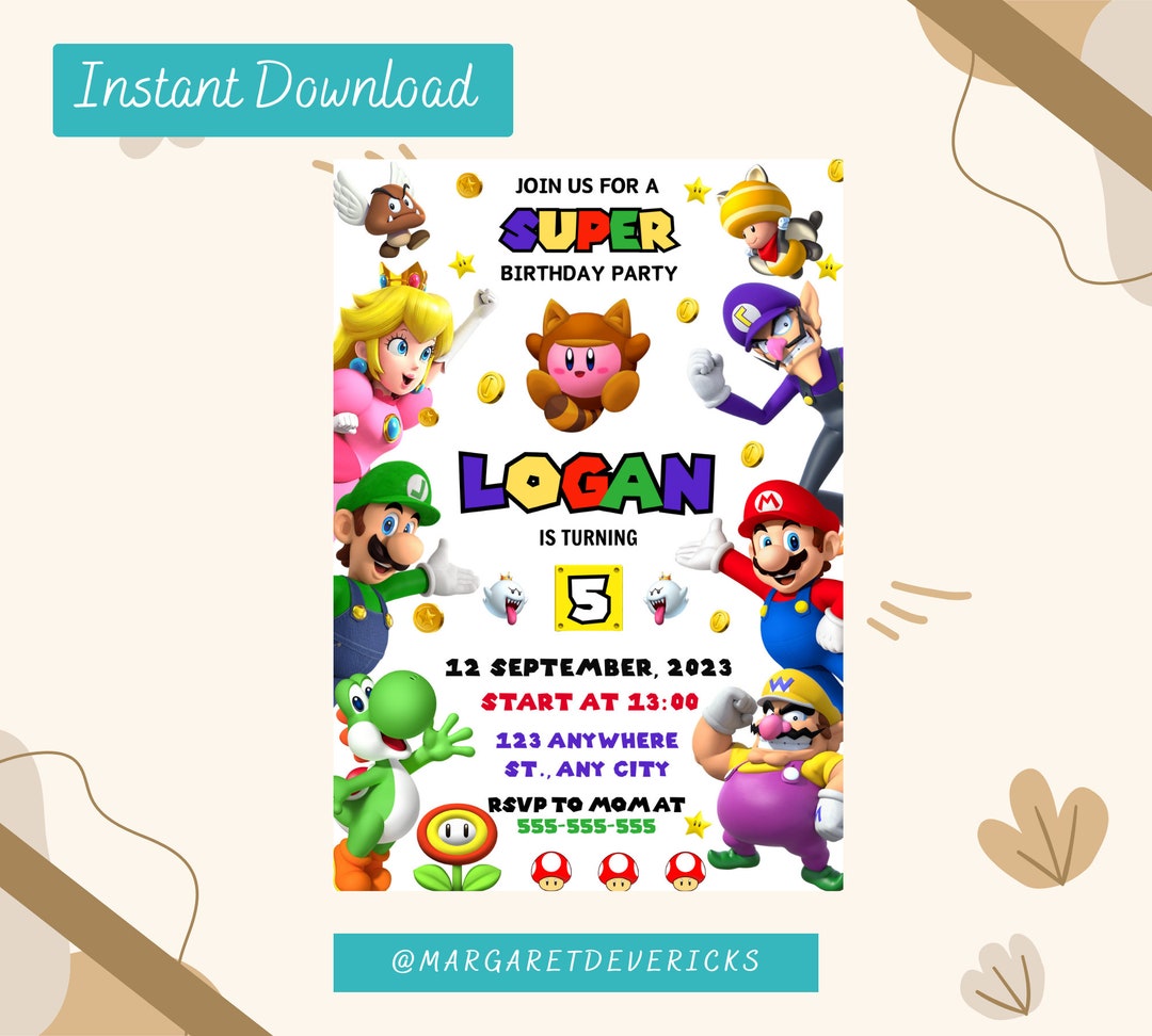 Editable Super Mario Invitation Mario Birthday Invitation Etsy