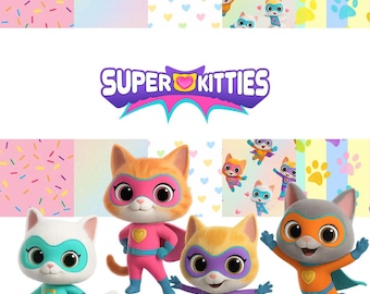 Pacchetto di clipart Super Kitties, gatto kawaii PNG, decorazioni per feste per bambini, adesivi per agenda, design per sublimazione