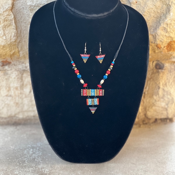 Handmade Terracotta Jewelry Set - Necklace, Earrings