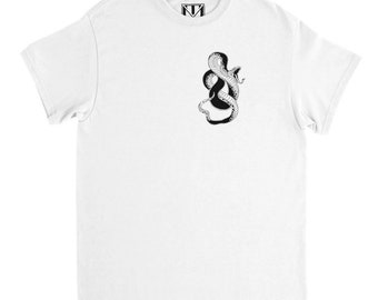 T-shirt unisexe à col rond et imprimé avec poche et motif serpent inspiré du tatouage