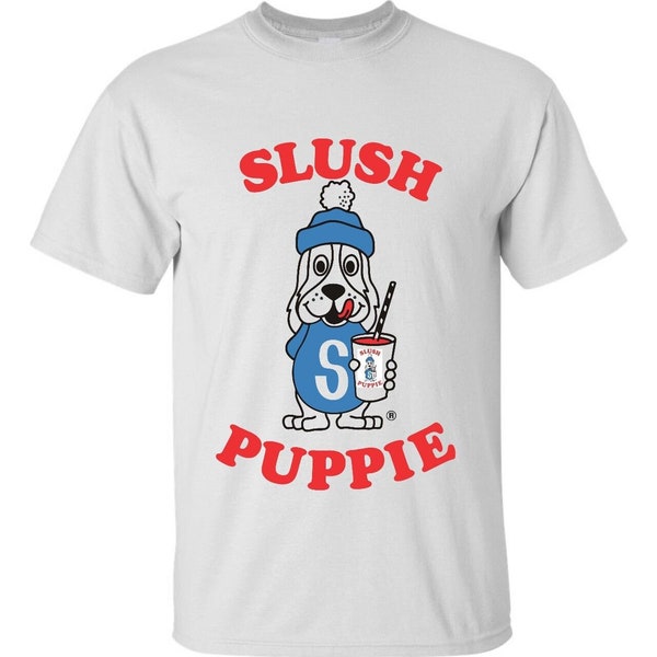 Slush Hündchen Logo T-Shirt Eis Gute Laune Geschmack Smoothie Retro Unisex T-shirt Weiß Jugend & Erwachsene Größen S-4XL