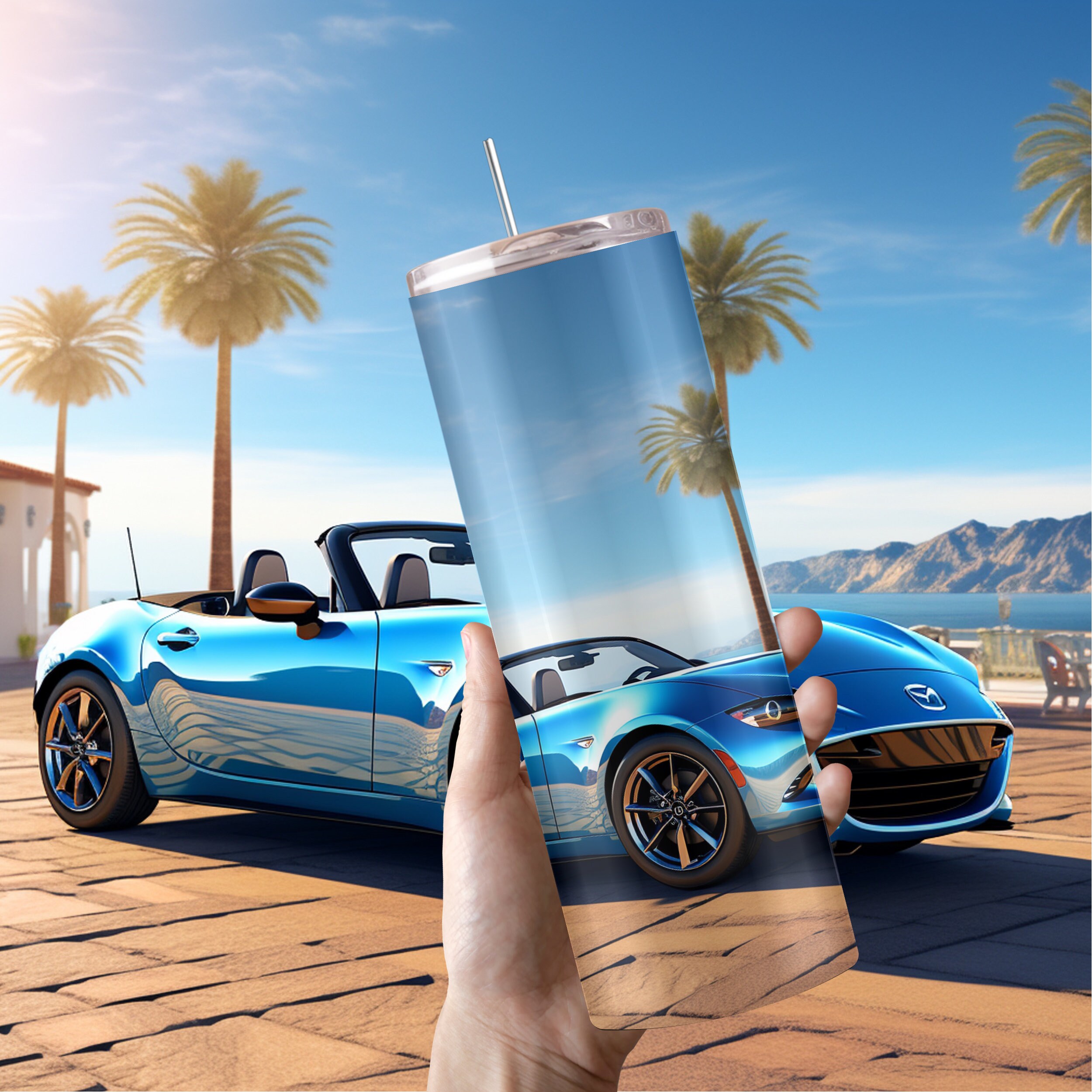 3D 2023 Mazda MX5 Miata 20oz Skinny Tumbler Sublimation Design 3D Wrap
