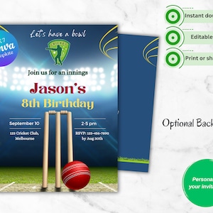 Cricket Theme Geburtstag Vorlage EDITIERBAR, Sport Thema, DRUCKBAR, Cricket Kid Sport Party einladen, Sofort Download, Australia Cricket,5X7"