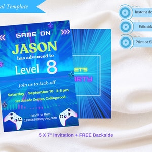 Videogame verjaardag sjabloon aangepaste BEWERKBARE, AFDRUKBARE digitale kaart, Games thema Kids Party uitnodiging, Instant Download Canva, 5X7 inch