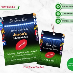 AFL Birthday Template EDITABLE, Digital Card, Thank You Tag, Australian Football League, Footy Sports Theme Invite, Instant Download, 5"X7"