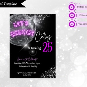 Fiesta Noche Disco, Cualquier Edad, Adulto Joven, Fiesta Adolescente, Fiesta Neón, Celebración Divertida, Niña, Mujer, Cumpleaños Adulto, EDITABLE, Tarjeta Digital